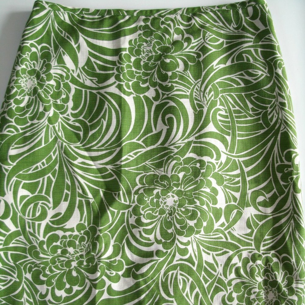 Loft Skirt Green Pencil Straight Silk Cotton Floral Size 4